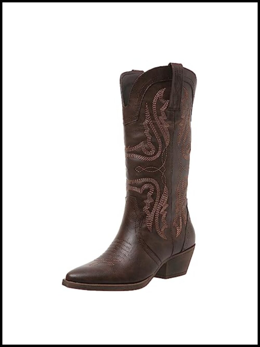 Women's Cowboy Boots Western Snip Toe Chunky Heel Mid Calf PU Leather